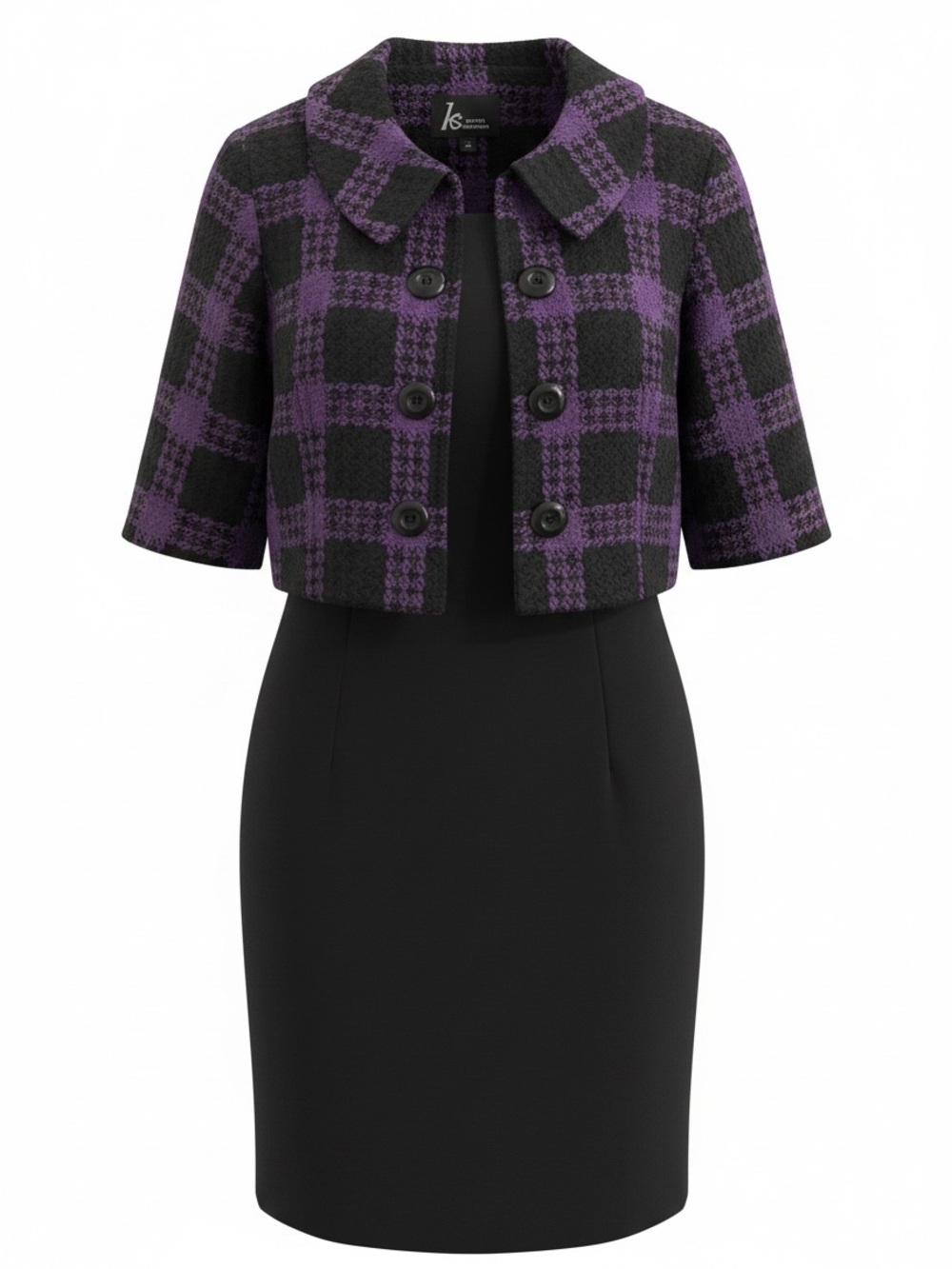 KS Petite Collection Two Piece Dress Suit Black Sheath Dress Cropped Jacket